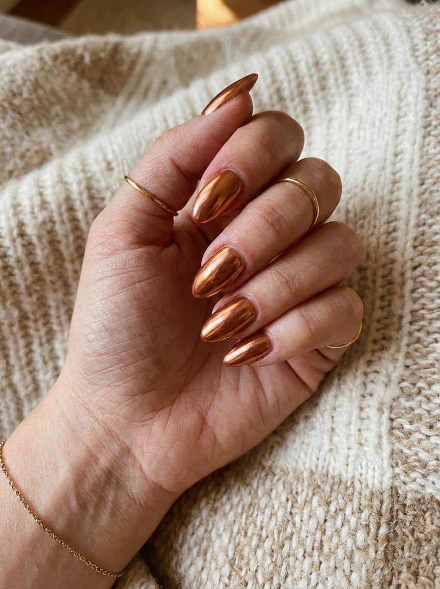 Copper Chrome Nails mit edlem Chrome-Schimmer für den Herbst 2026